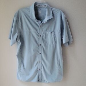 Kuhl Men's Light Blue Short Sleeve Shirt Performance Button Down Size Large‎